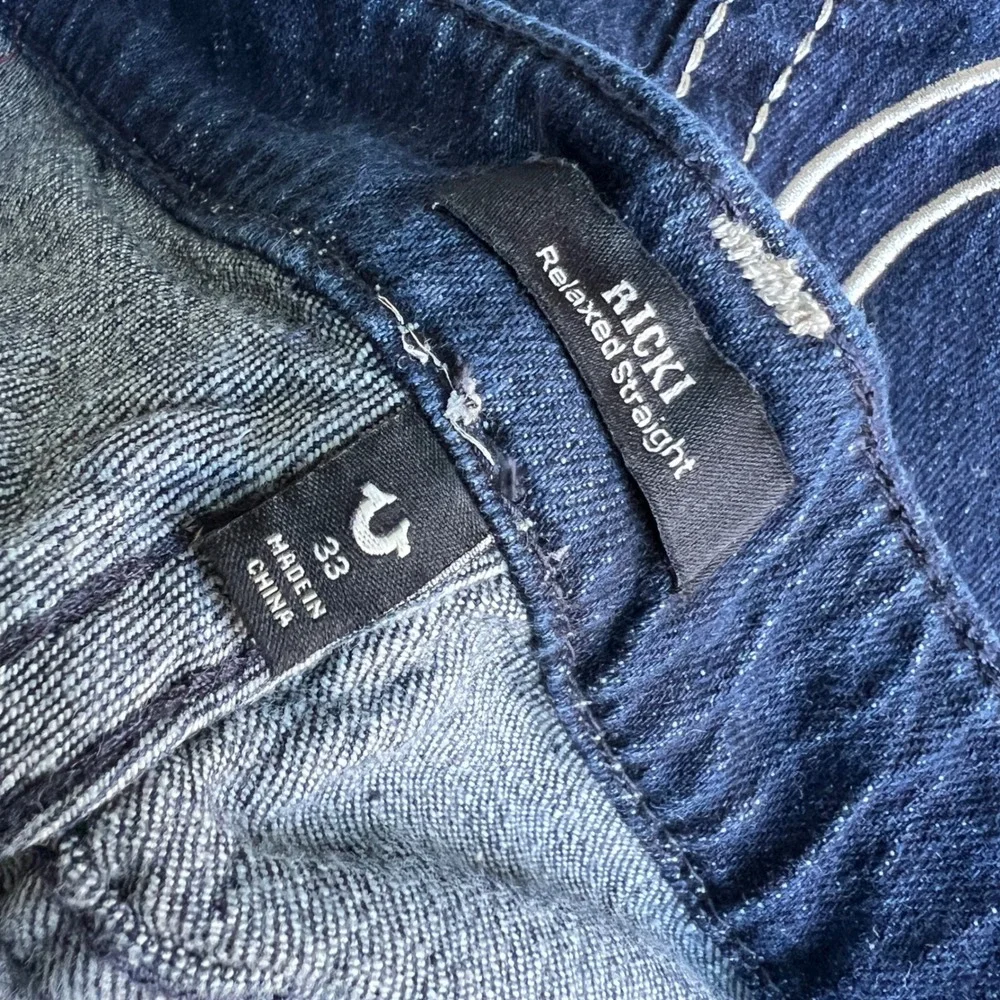 True Religion Ricki Relaxed Straight Jeans Size 33 Super T White Big Stitch Mens